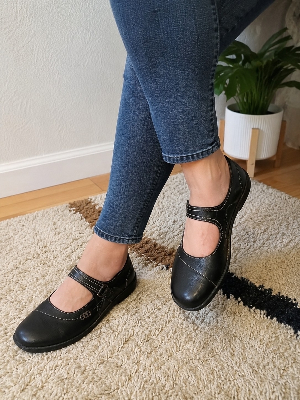 croft & barrow Black Mary Jane Strap Flars Leatger Upper Wo.en's Size 8M